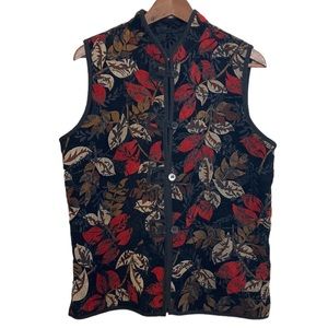 Vintage Reversible Vest Womens Large Chinois Granny Red Black Jacquard Velvet